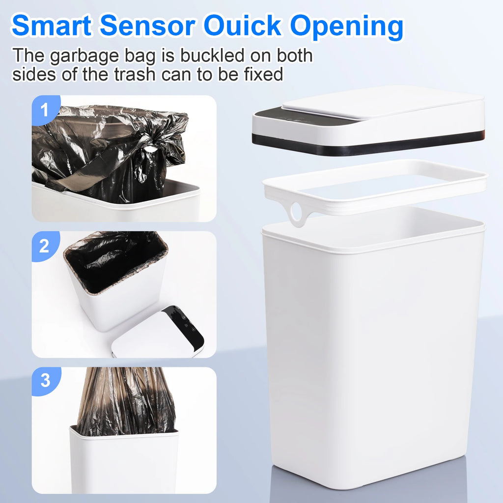 2 Pack 12L Bathroom Automatic Trash Cans Touchless Motion Sensor Slim with Lid for Bathroom Bedroom Living Room Office White